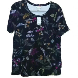 Christopher and Banks Short Sleeve Black floral top L
